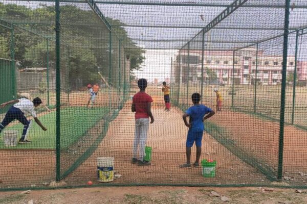 Training net session for children in Greenfield Chennai International School